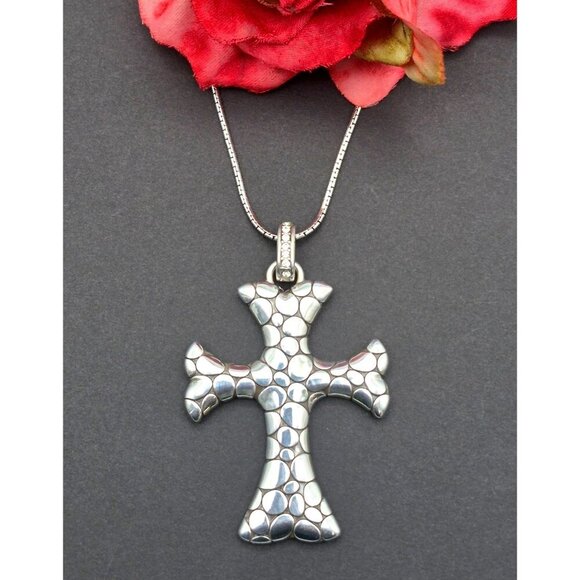 Brighton Large "Faith Rocks" Cross Pendant Necklace Reversible Rock Pattern - Picture 1 of 9
